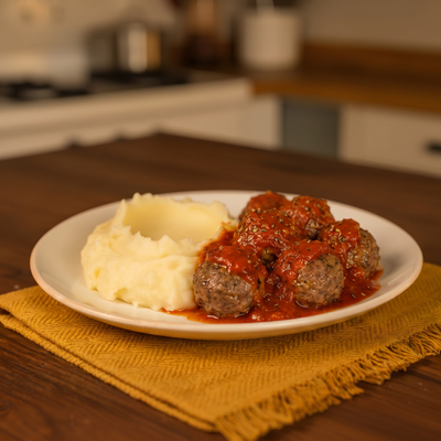 Almôndegas de Atum com Molho de Tomate e Puré Low Carb