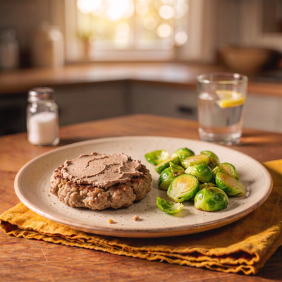 Hambúrguer de Carnes com Paté e Couve de bruxelas