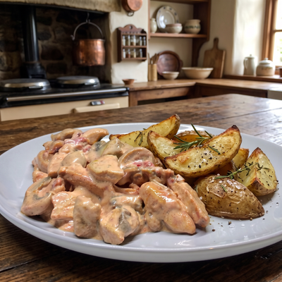 Strogonoff de Frango com Batata Rústica