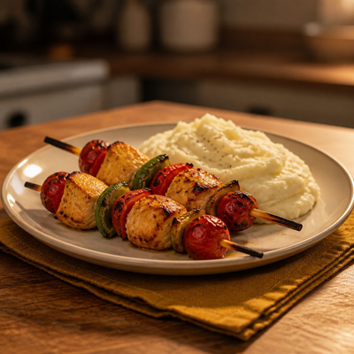 Espetadas de Frango com Puré Low Carb