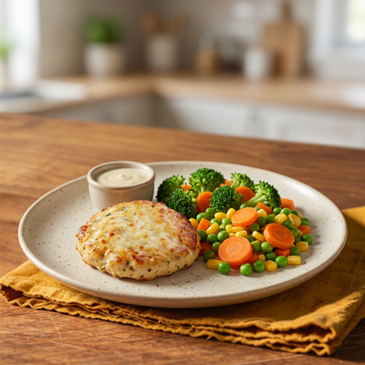 Hambúrguer de Frango com Primavera de Legumes
