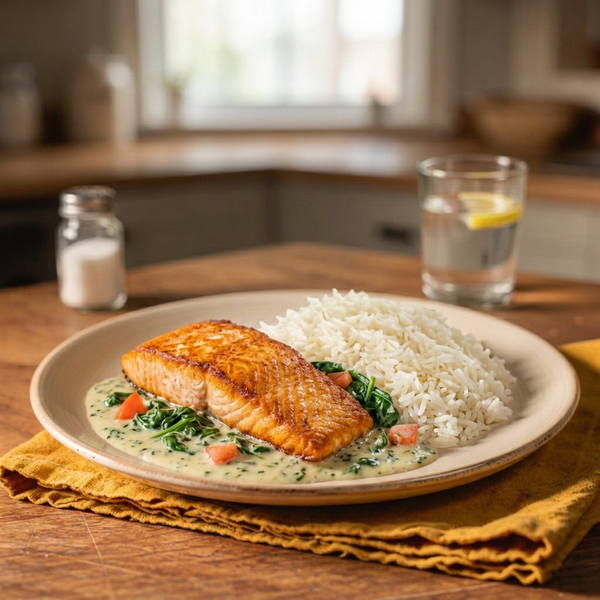 Salmão Cremoso com Espinafres